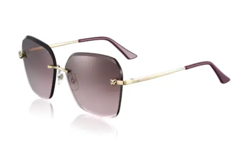 CARTIER Gold Plated Metal Irregular Shape Sunglasses Unisex Burgundy