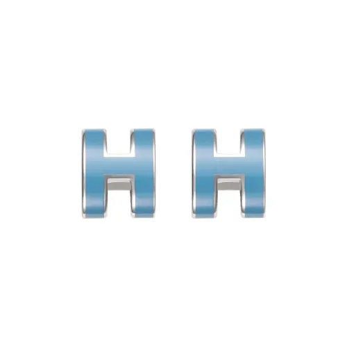 HERMES Palladium Plated Stud Earrings Unisex Silver