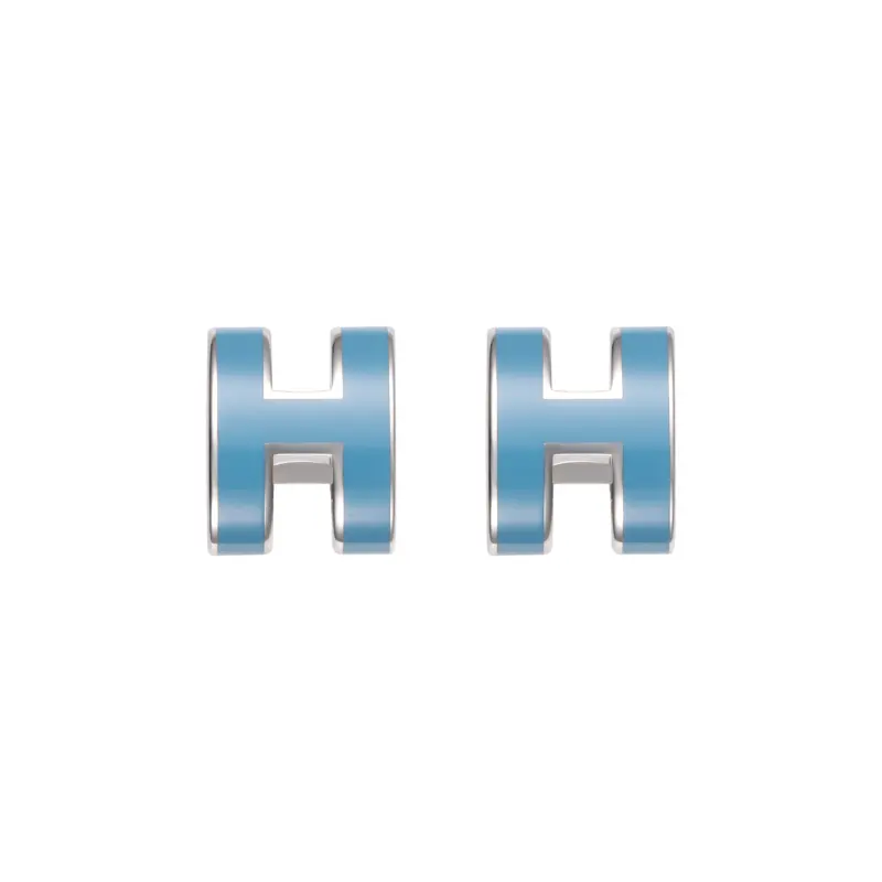 HERMES Palladium Plated Stud Earrings Unisex Silver
