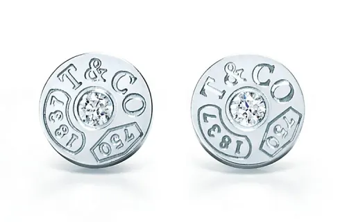 Tiffany 1837® Series Hoop Diamond Stud Earrings 18K White Gold Women's Style