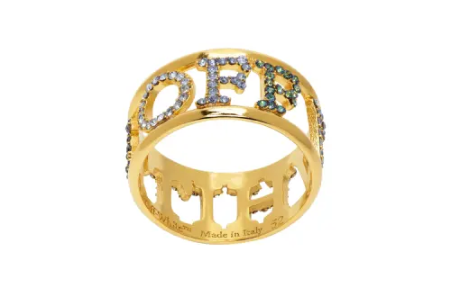 OFF-WHITE Brass stone inlay, glass golden ring