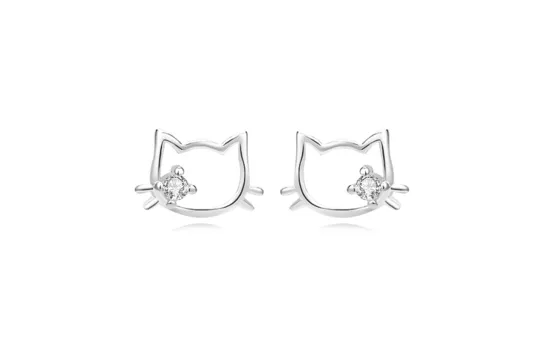 Muyan S999 Fine Silver Cut Out Kitten Stud Earrings Women's