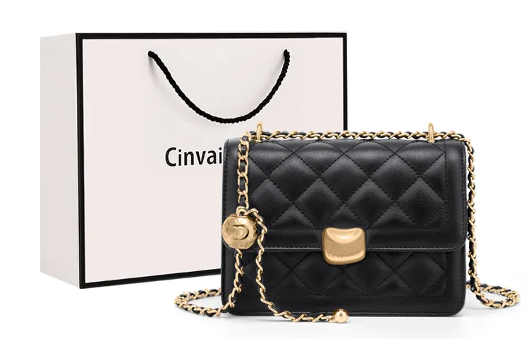 Cinvai&Krose fashionable small style diamond commuting niche trend versatile women's bag cowhide chain bag shoulder bag women's diamond milk white/diamond black