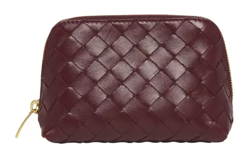 Bottega Veneta Intrecciato Lambskin Makeup Bag Women's Brown Red