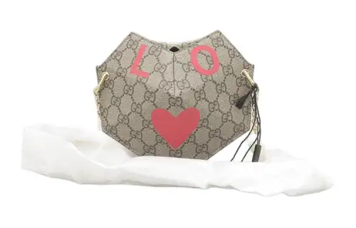 GUCCI Valentine's Day Collection Canvas Portable Crossbody Bag, Shoulder Bag Women's Ebony & Orange