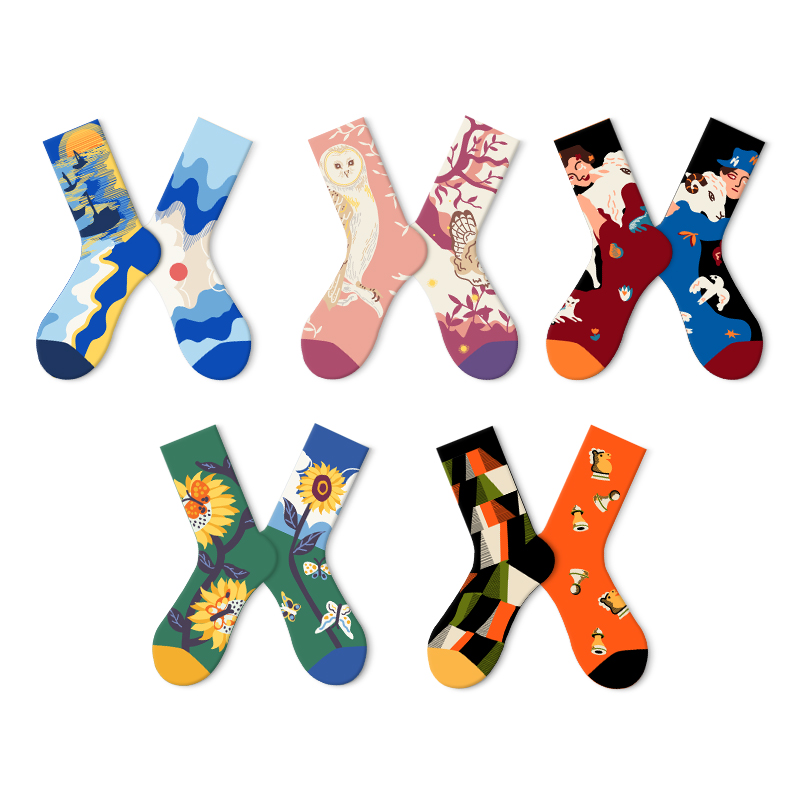 JKN Oil Painting Series Crew Socks Unisex 5 Pack