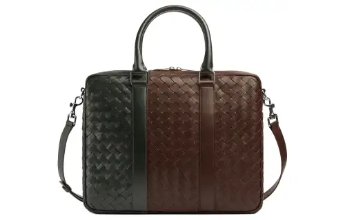 Bottega Veneta Calfskin One Shoulder Portable Briefcase Large Women's Light Brown & Dark Green