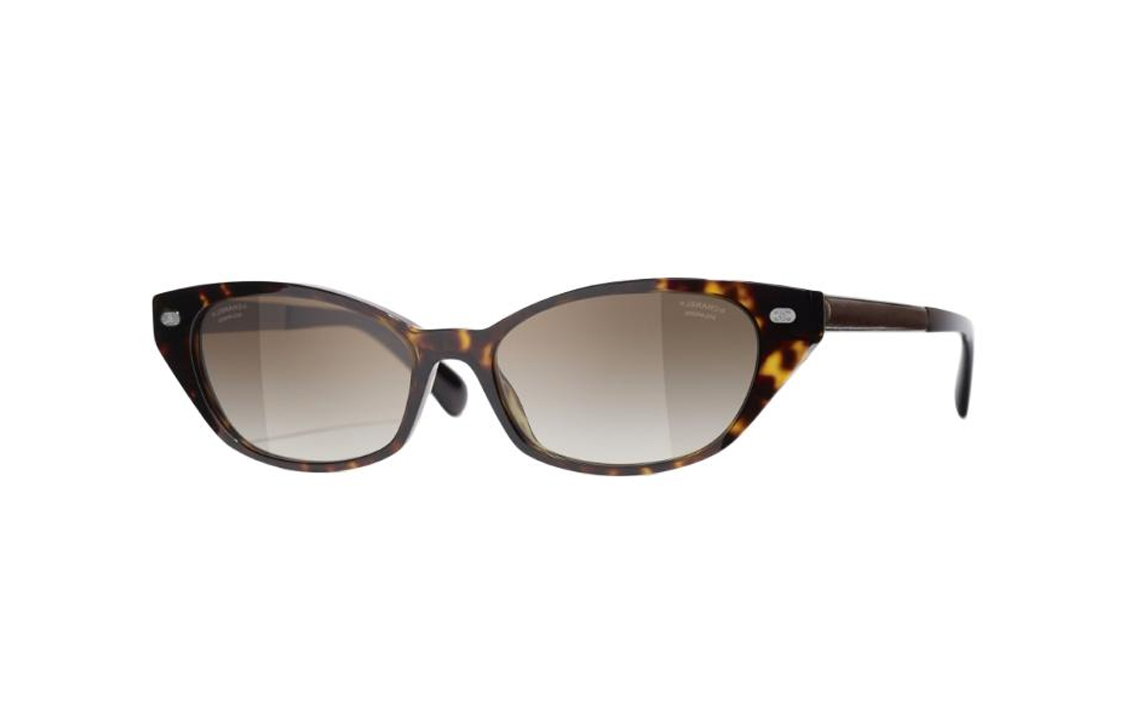 CHANEL Letter Print Acetate Calfskin Irregular Shape Sunglasses Women's Tortoiseshell