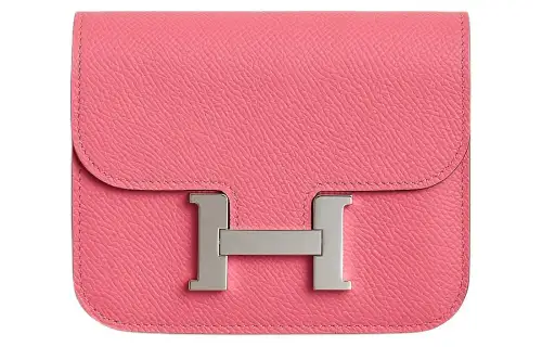HERMES Constance Slim Silver Tone Buckle Epsom Leather Clutch Wallet One Shoulder Crossbody Fanny Pack Women's