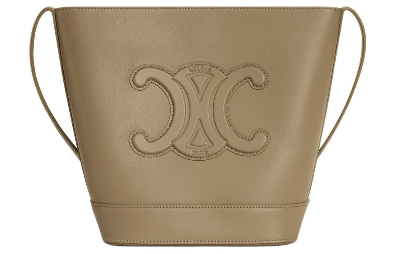 CELINE Cuir Triomphe Cow Leather Bucket Bag, Shoulder Bag, Crossbody Bag Small Women's Tan