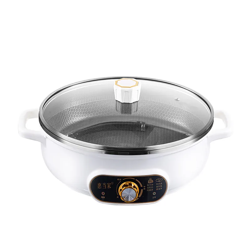Huidangjia multifunctional electric baking pan flat bottom electric frying pan honeycomb non-stick 304 stainless steel household large size knob temperature control high power barbecue pancake hot pot HDJ-J08