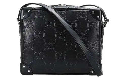 GUCCI Leather Box Bag, Small Square Bag, Shoulder Bag, Crossbody Bag Unisex Black