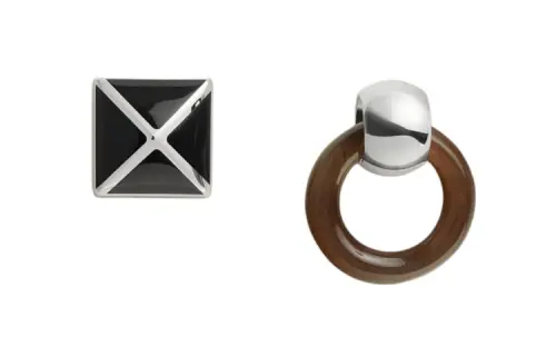 HERMES Ox Horn, Metal, Palladium Plated Stud Earrings Unisex Black