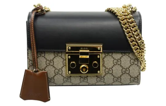 GUCCI Padlock Canvas With Leather Crossbody Bags Small Women's Ebony & Black