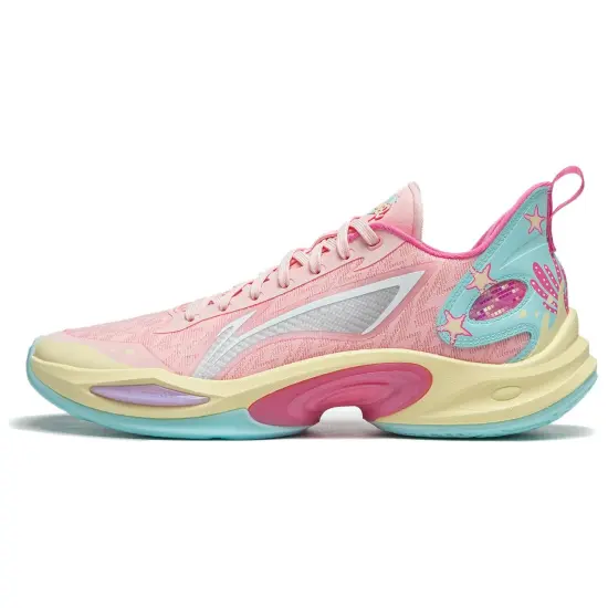 LINING Super Light 2024 Basketball Shoes Men Low-Top Peach Blossom Pink/Island Blue