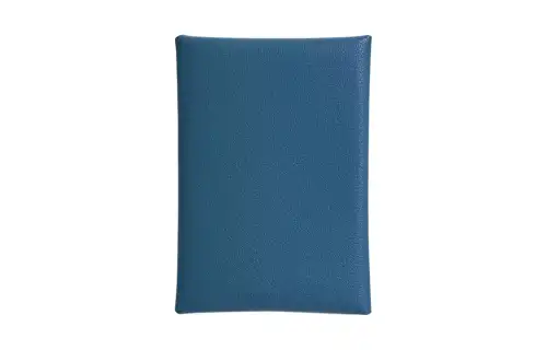 HERMES Calvi Duo Chamkila Goat Skin Card Holder Mini Women's S4 Deep Blue Dark Blue