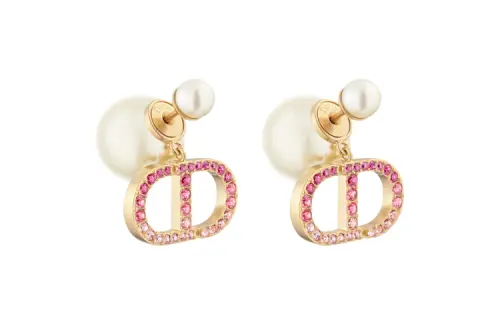 DIOR Resin Pearl Metal Crystal Earrings Women's Gold