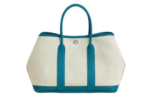 HERMES Garden Party Officier Canvas With Negonda Calfskin Handbag 30 Women's Blue & Beige