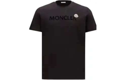 Moncler Men Flocked-logo Cotton T-shirt Black