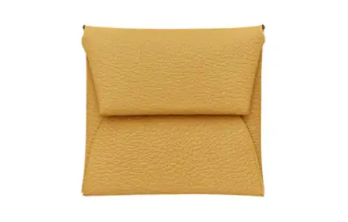 HERMES Bastia Silver Tone Buckle Mysore Goat Skin Wallet Men's 1S Foin Wheat Yellow