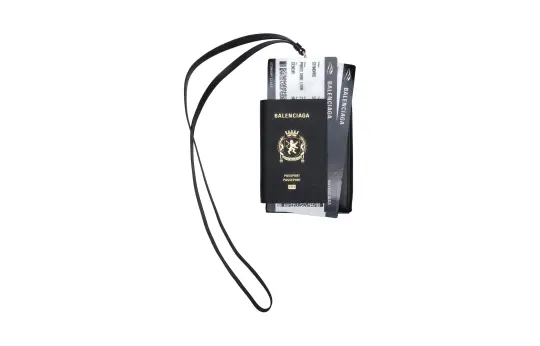 Balenciaga Semi Matte Soft Textured Cow Leather Passport Holder Unisex Black