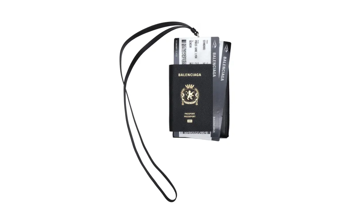 Balenciaga Semi Matte Soft Textured Cow Leather Passport Holder Unisex Black