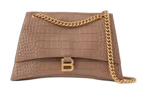 Balenciaga Crush Imitation Crocodile Pattern Leather Crossbody Bag, Shoulder Bag Women's Beige