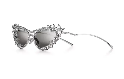 TIFFANY & CO. Metal Gold Plated Crystal Cat Eye Sunglasses Women's Silver