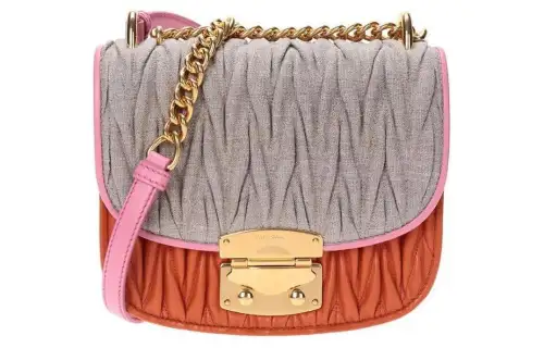 MIU MIU Fabric With Leather Shoulder Bag Unisex Orange & Gray