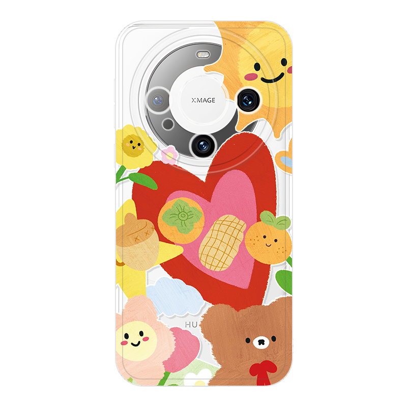 JIONG BEAR TPU material cartoon oil painting sun love high-grade transparent silicone mobile phone case suitable for Huawei p70pro/mate60/50/p50pro/nova12/11ultra/10/9se trend