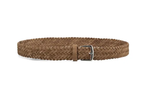 Loro Piana Badge Decoration, Pin Buckle Leather Belts Men's Brown Width 3.5CM