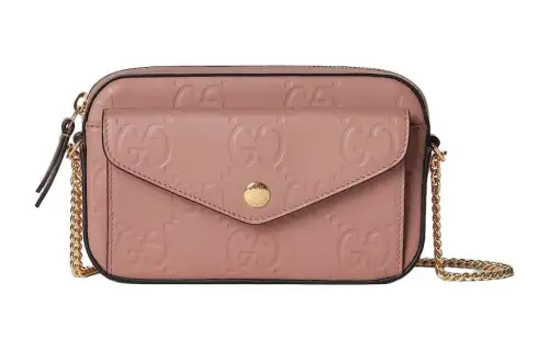 GUCCI Leather Shoulder Bag, Crossbody Bag Mini Women's Powder