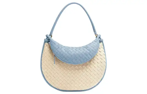 Bottega Veneta Intrecciato Canvas Handbag, Shoulder Bag Women's Natural & Ice Blue