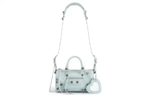 Balenciaga Le Cagole Fine Grained Sheepskin Shoulder Bag, Crossbody Bag Mini Women's Light Blue