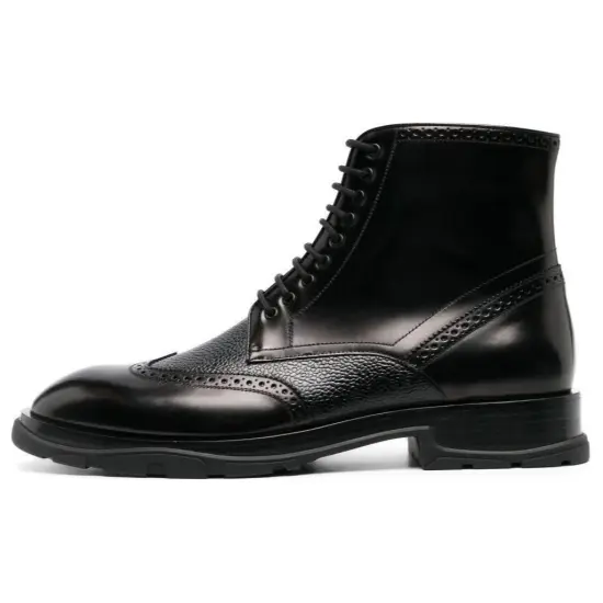 Alexander McQueen Low Block Heeled Lace-Up Boots