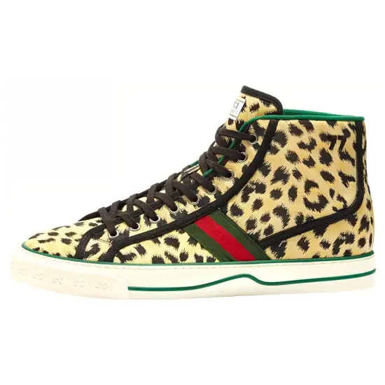 GUCCI Tennis 1977 Skateboard Shoes Men High-Top Black Yellow