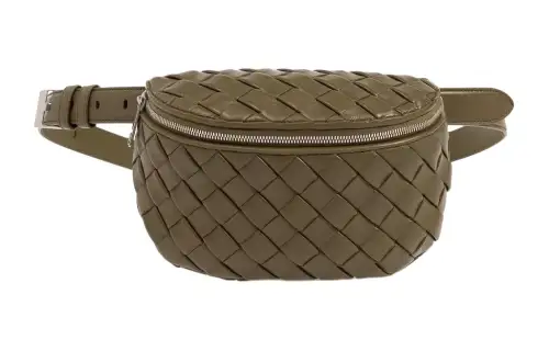 Bottega Veneta Lambskin With Calfskin One Shoulder Crossbody Fanny Pack Men's Khaki