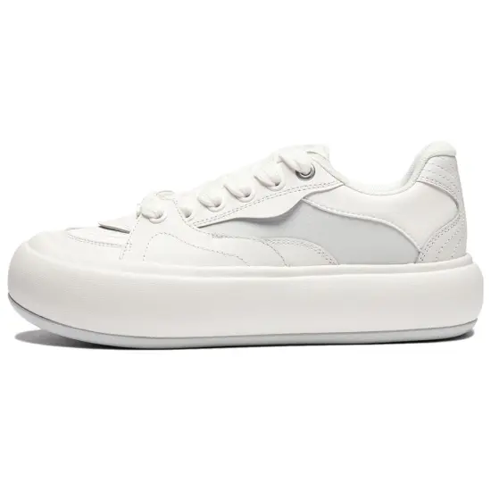 LiNing Puff Platform Skateboard Shoes Women's Low-Top White Gray