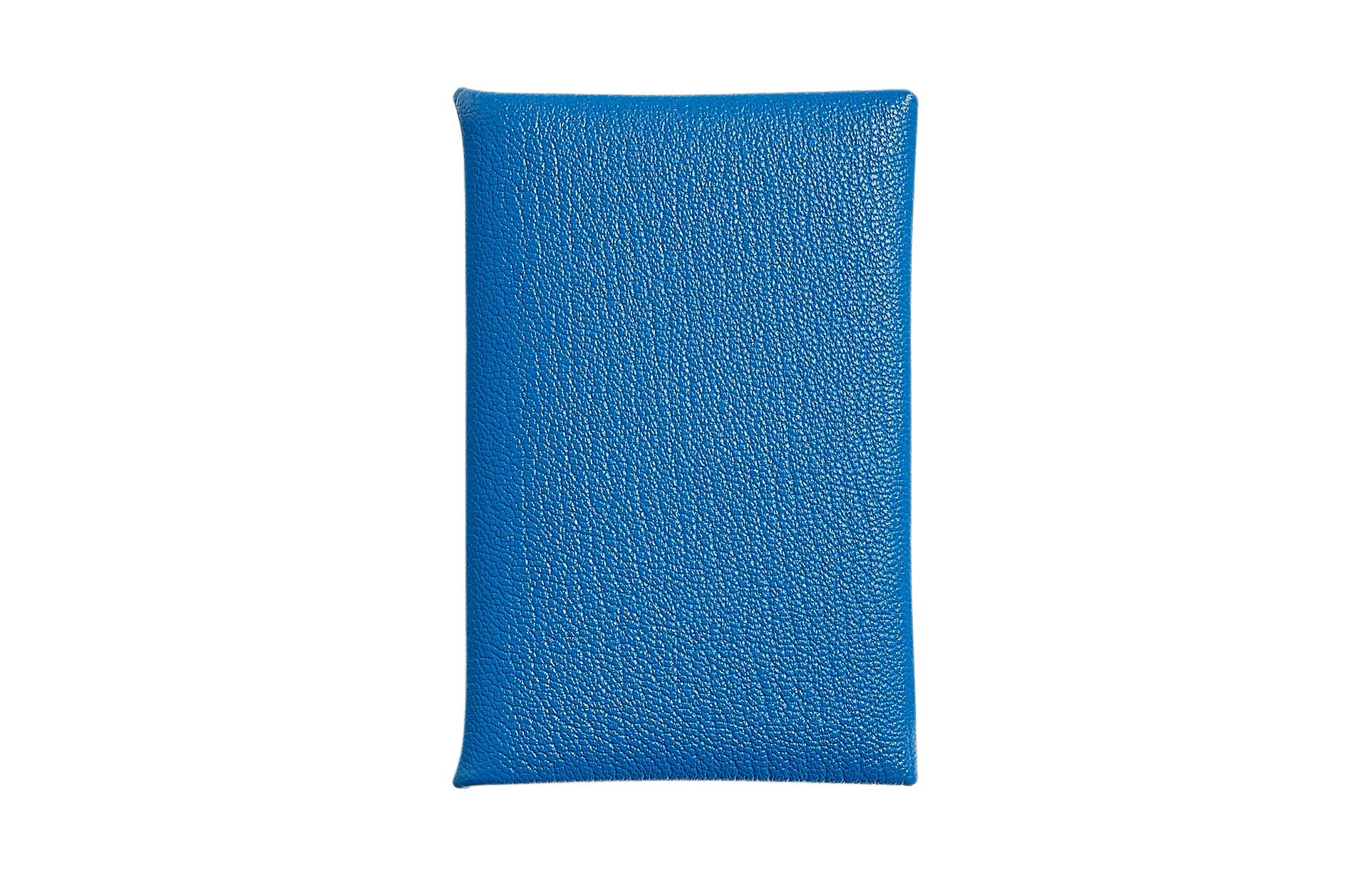 HERMES Calvi Mysore Goat Skin Wallet, Coin Purse, Card Holder Women's Sambal Blue With Mint Accent