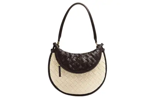 Bottega Veneta Intrecciato Canvas Handbag, Shoulder Bag Women's Natural & Chocolate Brown