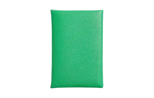 HERMES Calvi Silver Tone Buckle Madame Calfskin Card Holder Women's 0Z Vert Comics Comic Green
