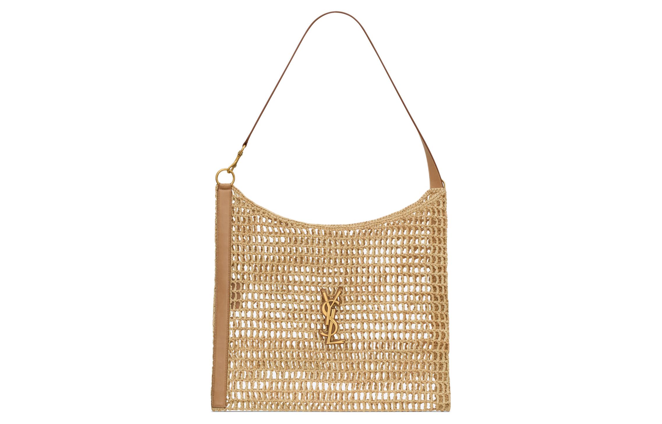 SAINT LAURENT Yves Saint Laurent YSL OXALIS Metal Logo Raffia Vegetable Tanned Leather Hand-held Shoulder Bag Women's Natural Color with Retro Brown Gold