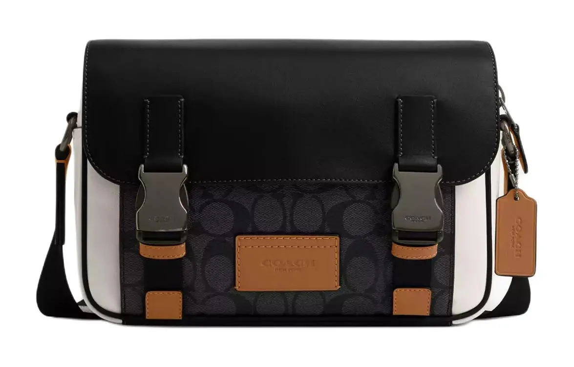 COACH Track Coated Canvas With Smooth Calfskin Crossbody Bags Medium Women's Black
