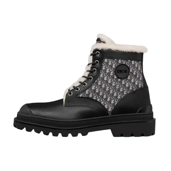 DIOR Explorer Ankle Boot Black Beige Black DIOR Oblique Jacquard