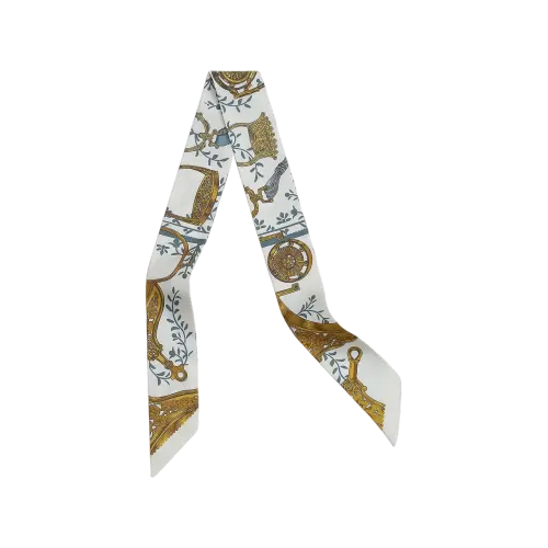 HERMES Mulberry Silk Scarves Men's White/Blue Gray/Hot Gold