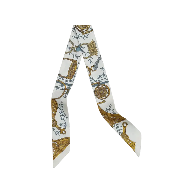 HERMES Mulberry Silk Scarves Men's White/Blue Gray/Hot Gold