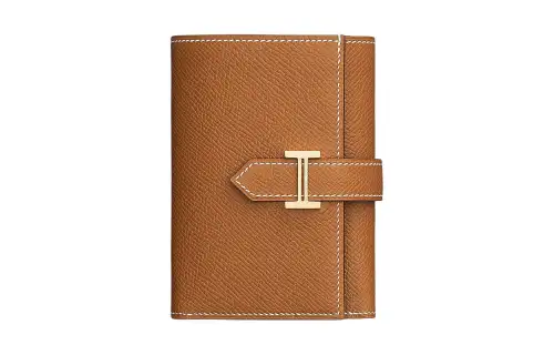 HERMES Bearn Gold tone Lock Epsom Calfskin Wallet Women's 37 Gold Brown