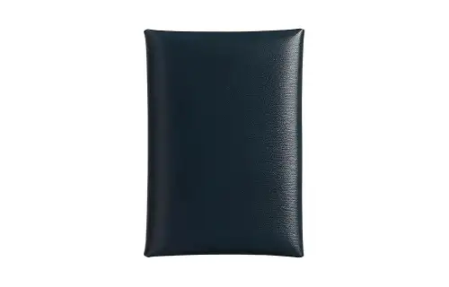 HERMES Calvi Box Leather Card Holder Women's 7K Bleu Abysse Deep Sea Blue