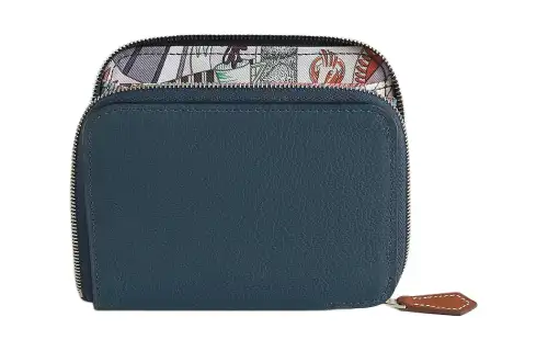 HERMES Silk'In Evercolor Calfskin Wallet Women's Prussian Blue