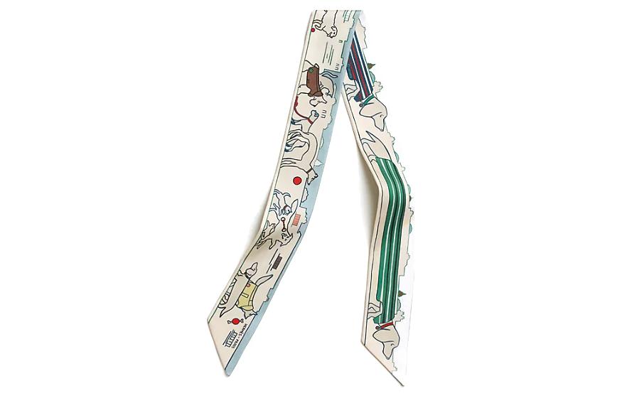 HERMES Patterned Print Mulberry Silk Scarves Women's Cream